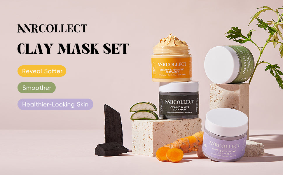 4-Piece Skincare Mask Set with Vitamin C Charcoal Mugwort and Purple M