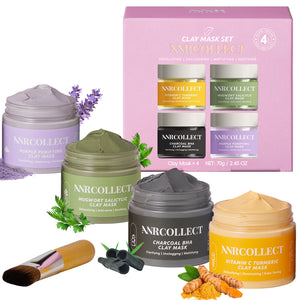 4-Piece Skincare Mask Set with Vitamin C Charcoal Mugwort and Purple Mask for Pore Refining Oil Control and Oily Skin